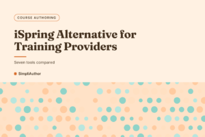Apricot and teal graphic with a dot pattern and the title iSpring Alternative for Training Providers