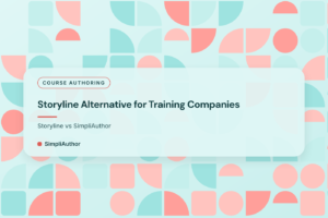 Aqua and coral graphic with a geometric mosaic pattern and the title Storyline Alternative for Training Companies
